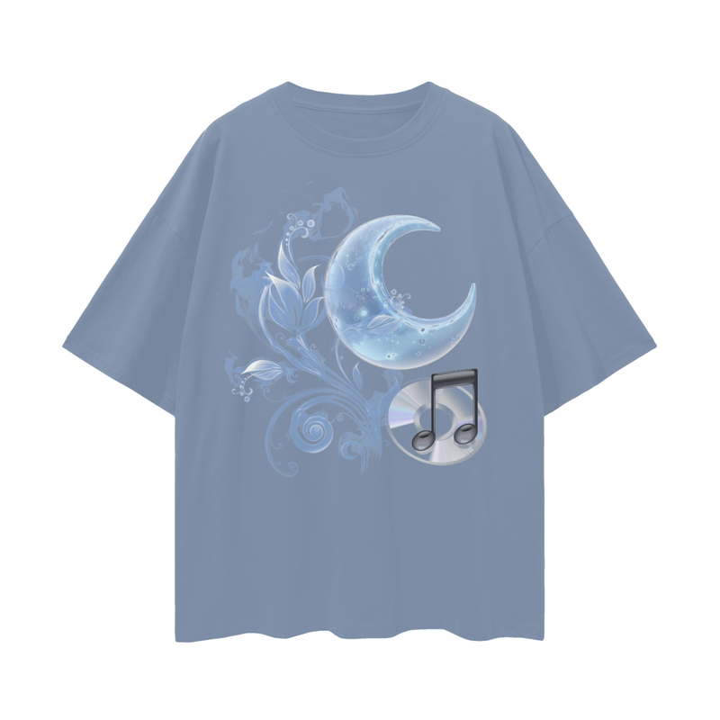 Frutiger Aero Moon Music T‑Shirt – Oversized Internetcore/Vaporwave Tee, Y2K Digital Nostalgia Shirt
