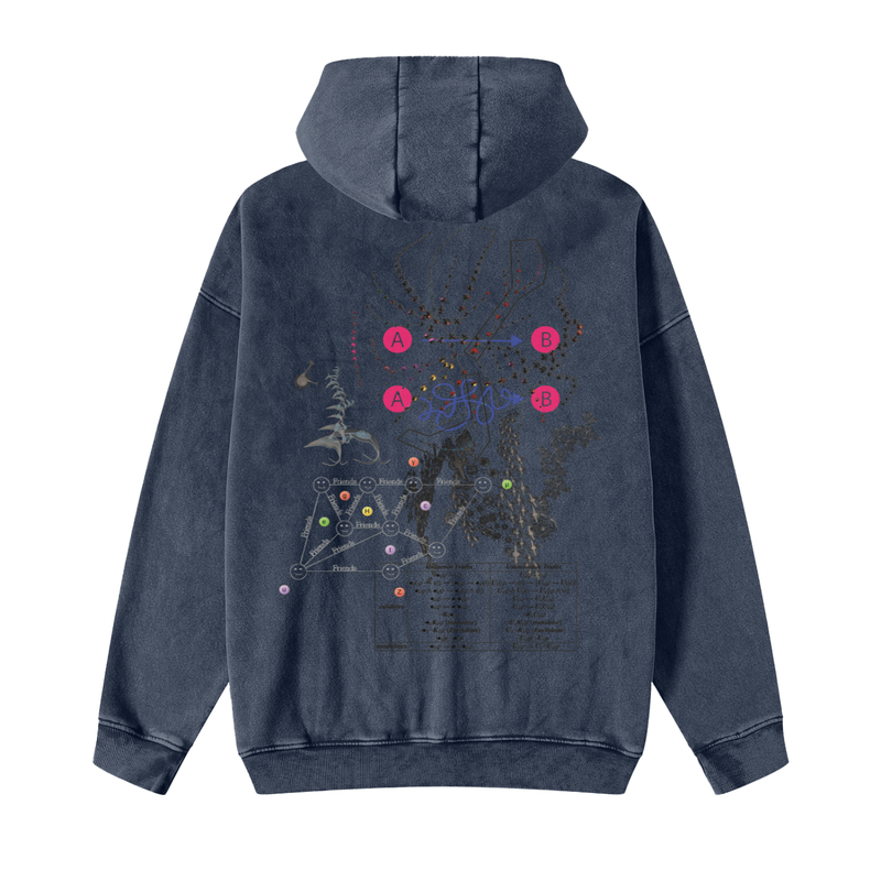 Information Overload Zip Up Hoodie | Algorithmic Network Graph Fleece, Post-Internet Streetwear Snow Washed Zip-Through Fleece Hoodie