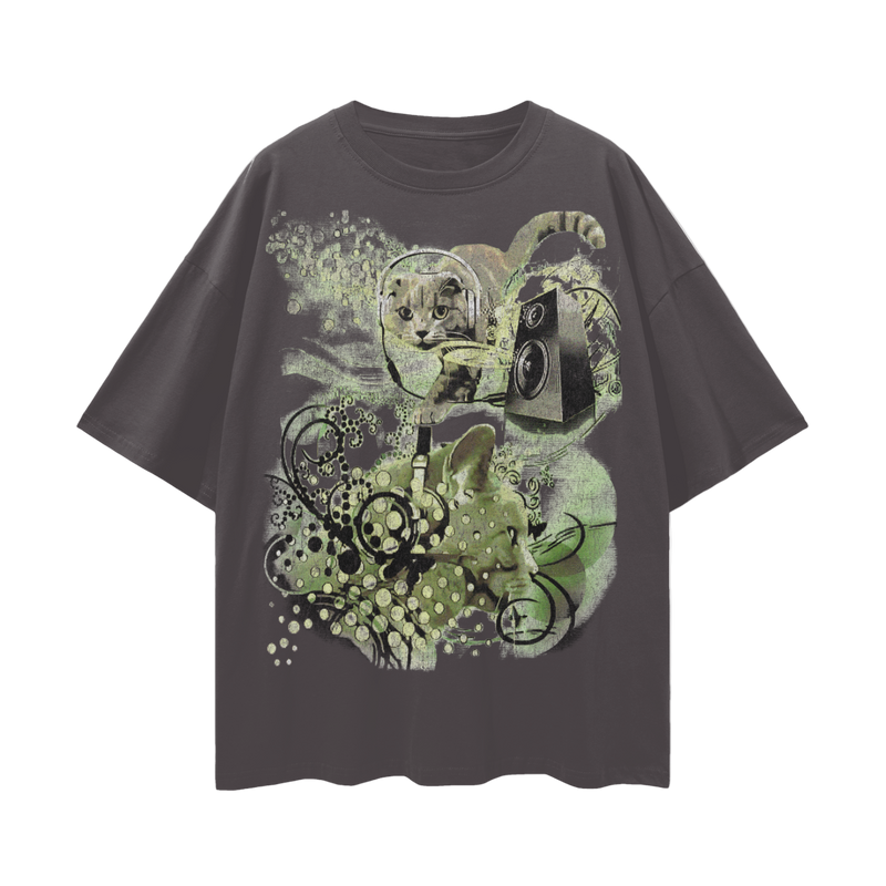 Frutiger Metro Webcore Y2K Cat T-Shirt | Vintage Cyber Aesthetic Oversized Tee