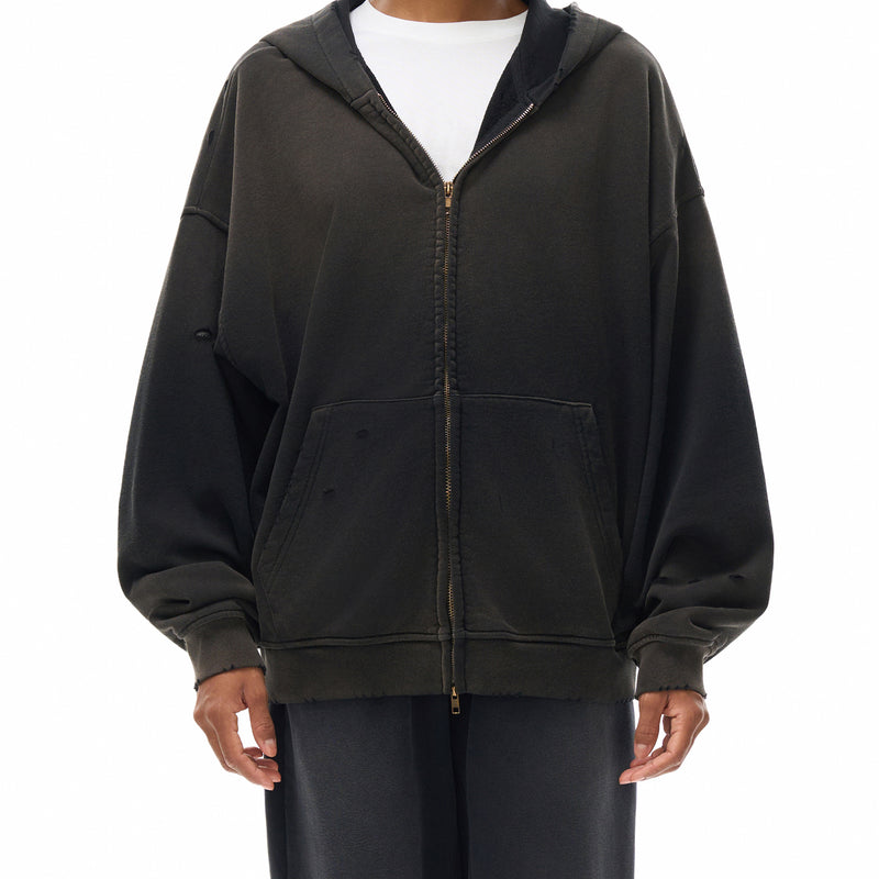 The Figurant Hand-Frayed Sunfade Zip Hoodie