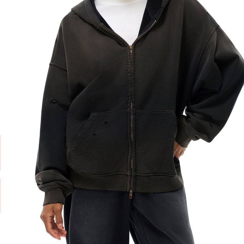 The Figurant Hand-Frayed Sunfade Zip Hoodie